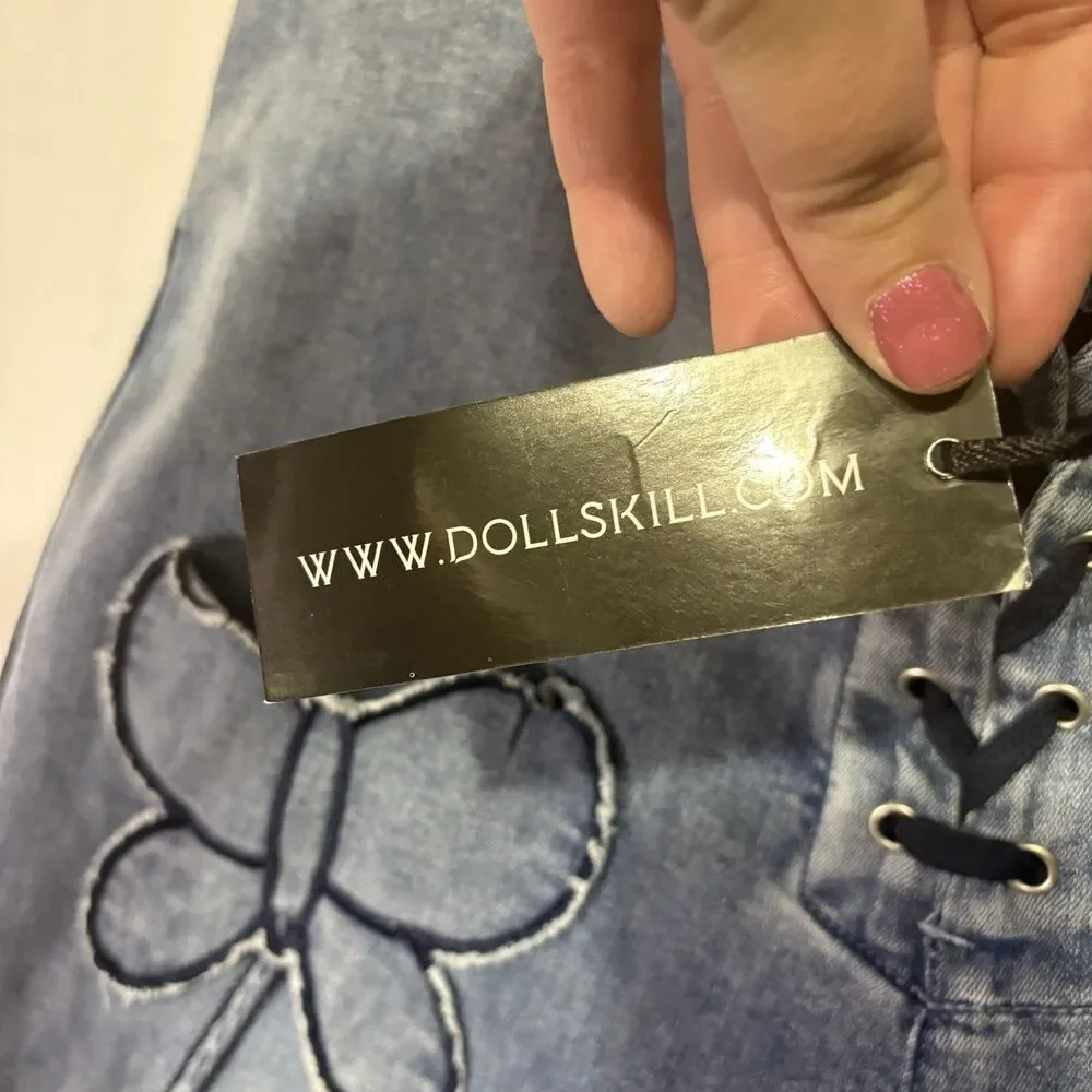 Dolls Kill DELIA'S Plus Cloud Illusions Flare Jeans Y2K Butterfly Whimsigoth 2x - Picture 7 of 10